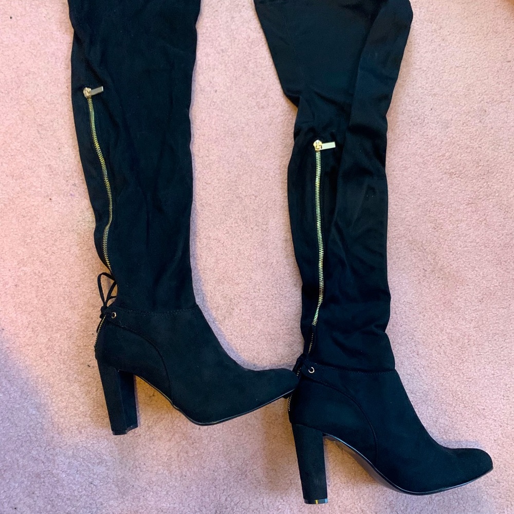 Black suede thigh boots
